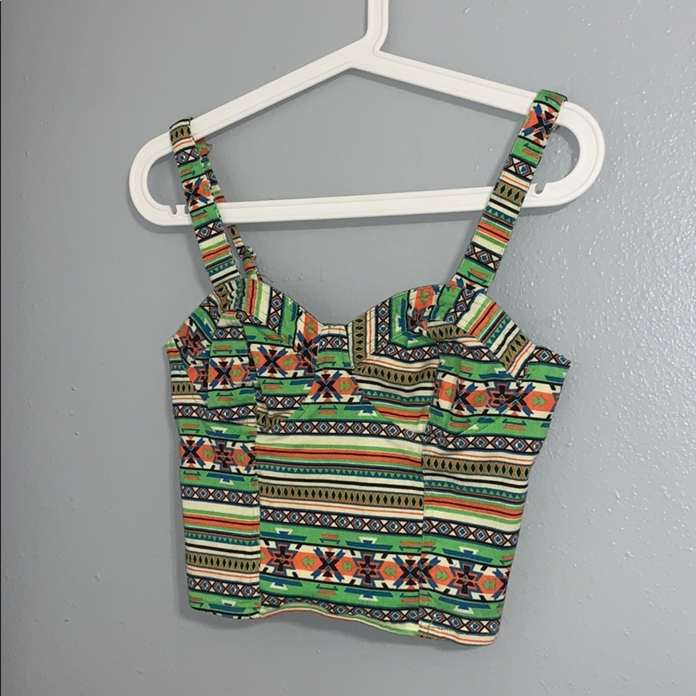Neon Tribal Print Cropped Tank Top